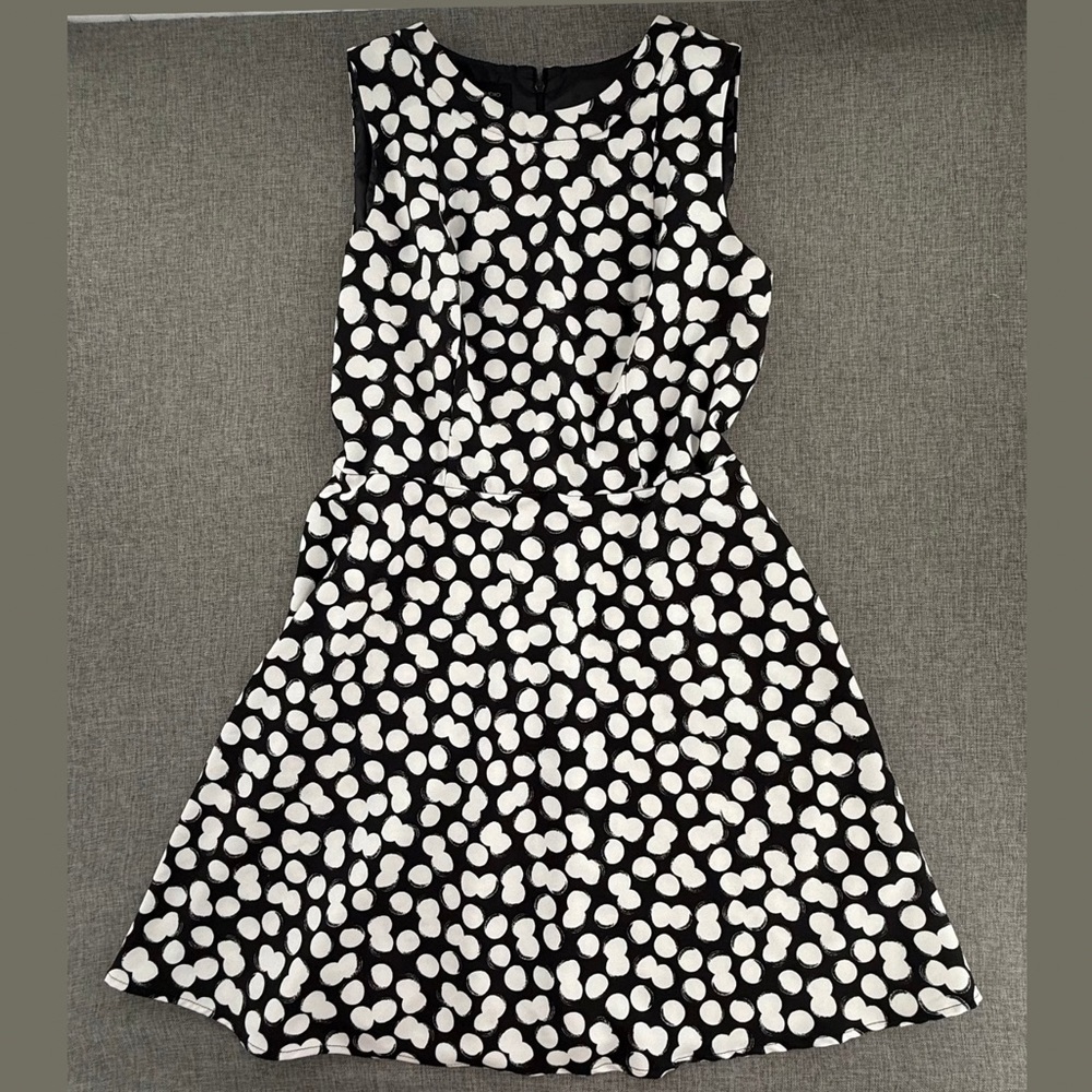 AB Studio Fit & Flare Dress Sleeveless Round Neck Size 14 Polka DOT Black & Whit